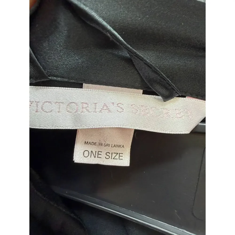 Victoria's Secret Black Satin Robe One Size Belted Sleepwear Wrap